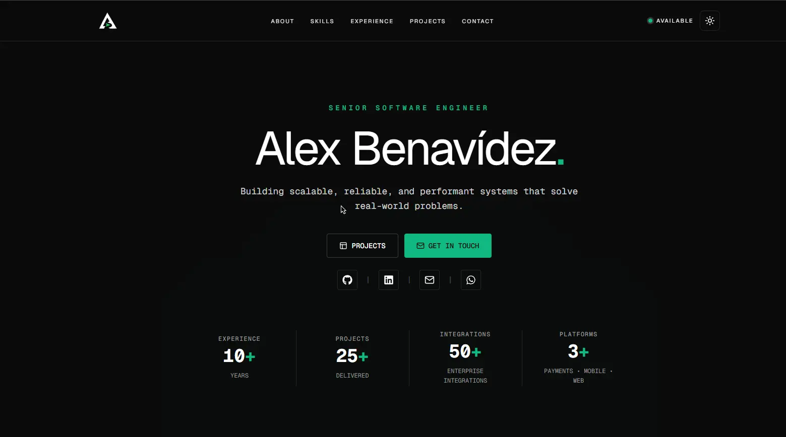 Alex Benavídez developer portfolio homepage